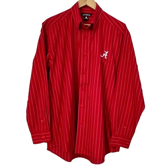 University of Alabama Antigua Red Striped Button-down Shirt Size Medium - Picture 1 of 13